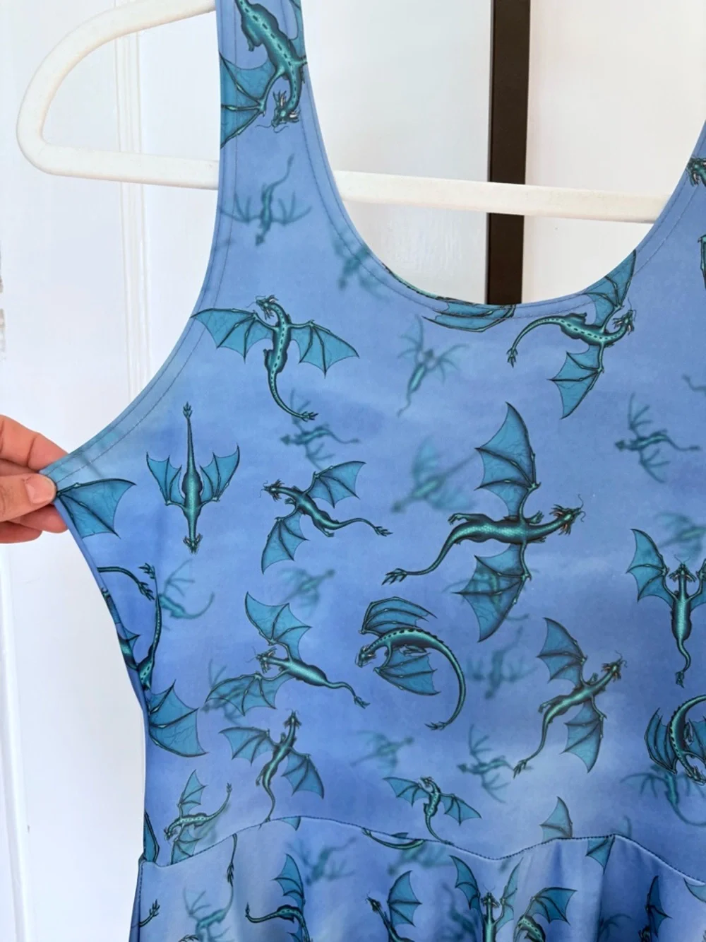 RARE | BlackMilk | Blue Ice Dragon Print  Skater Dress | Pockets | Medium - Picture 3 of 11